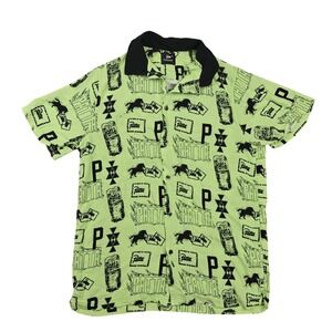 Patta Shirt Mens Large Green Graphic‎ Print Rayon Short Sleeve Button Up Casual